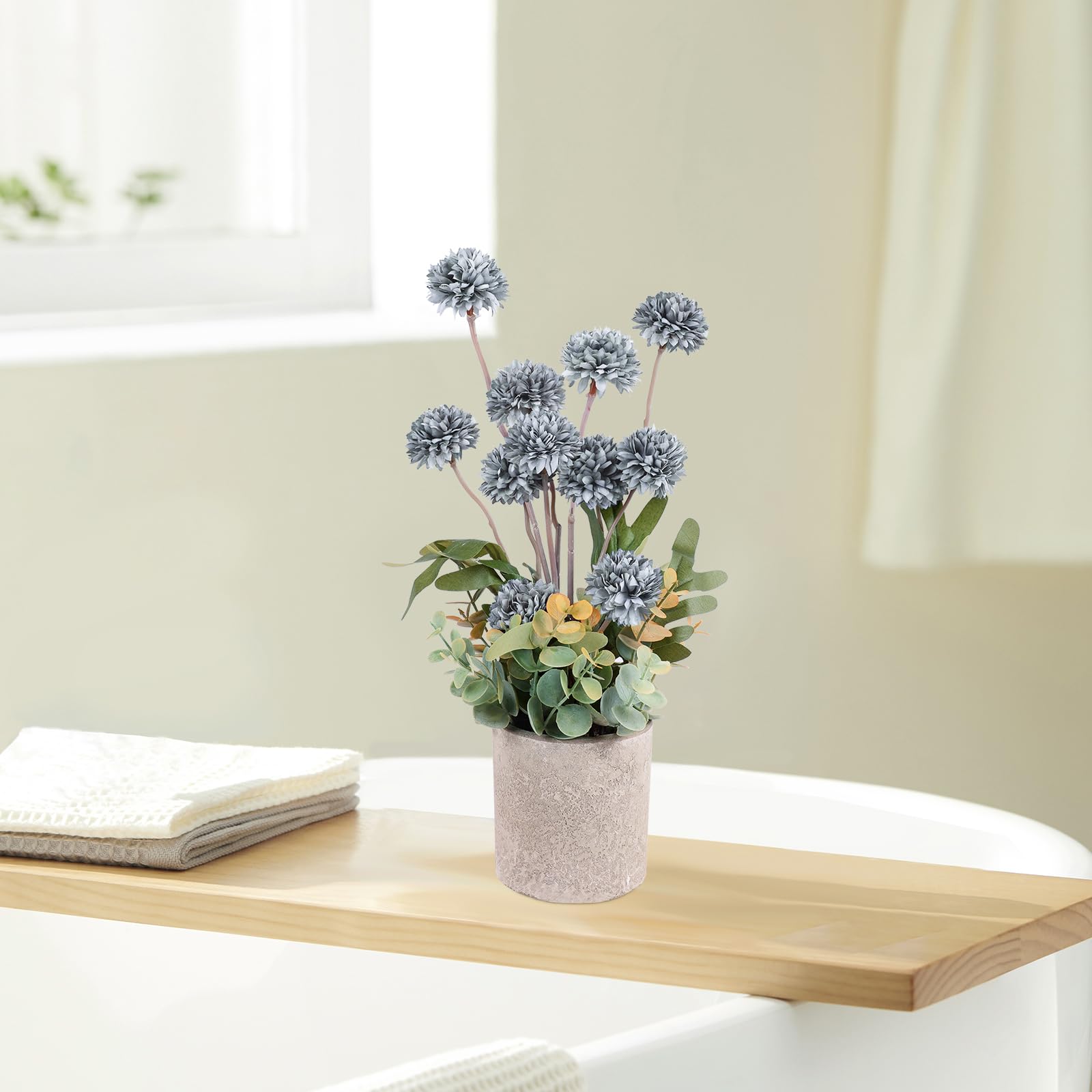 Amazon｜Lovmeety 造花 鉢に ダスティブルーフラワー フェイク 鉢植え